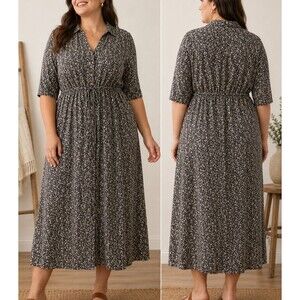 Faherty Island Floral Midi Shirtdress Size XXL Earthy Cottagecore Prairie Boho